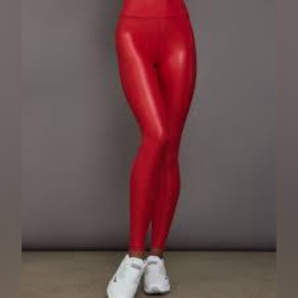 Red High-Waist Faux Leather Leggings - Women Pants & Jumpsuits